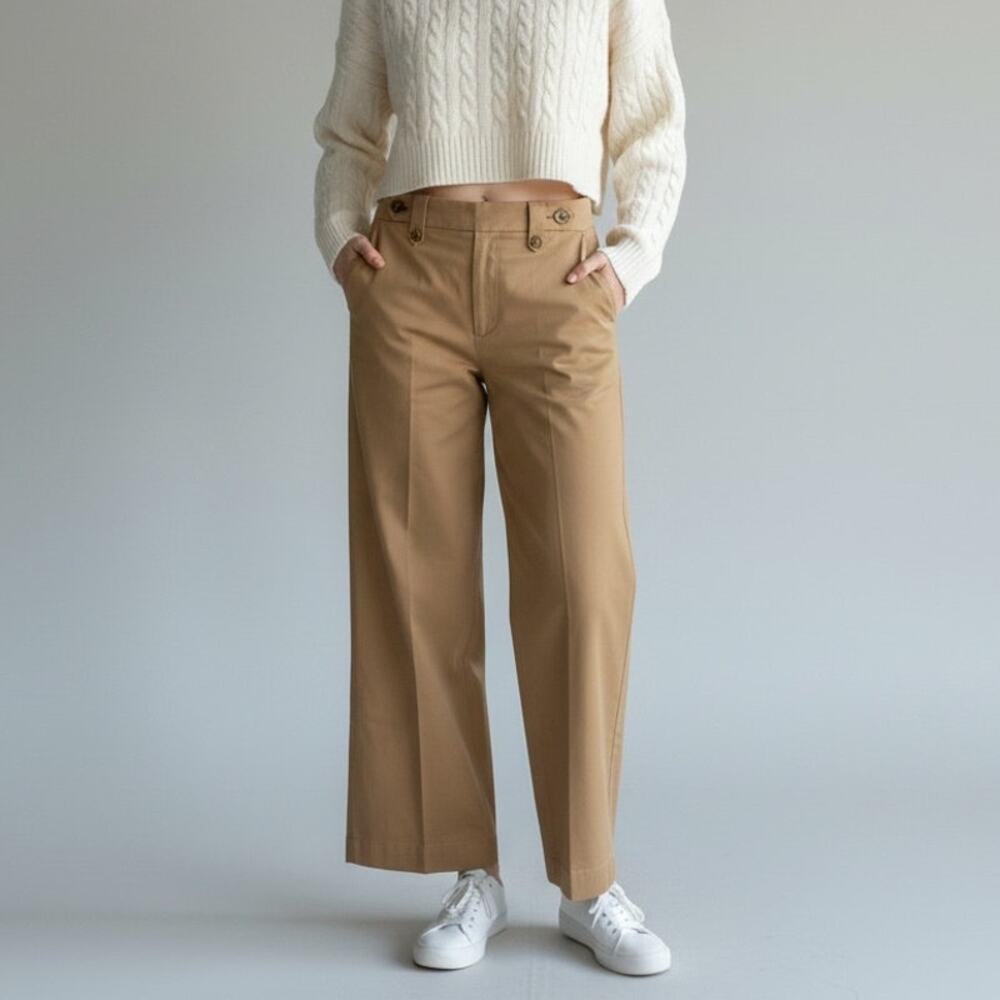 Talbots Wide Leg Pants NWT Women's Sz 14 Tan High Waist Full Length Minimalist
